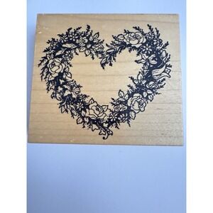PSX Heart Rose Wreath Wood Mounted Rubber Stamp K-244 Vintage MADE IN‎ USA